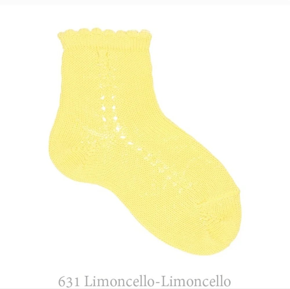 NWT Condor Perle Side Openwork Socks In Lemoncello, Size 4